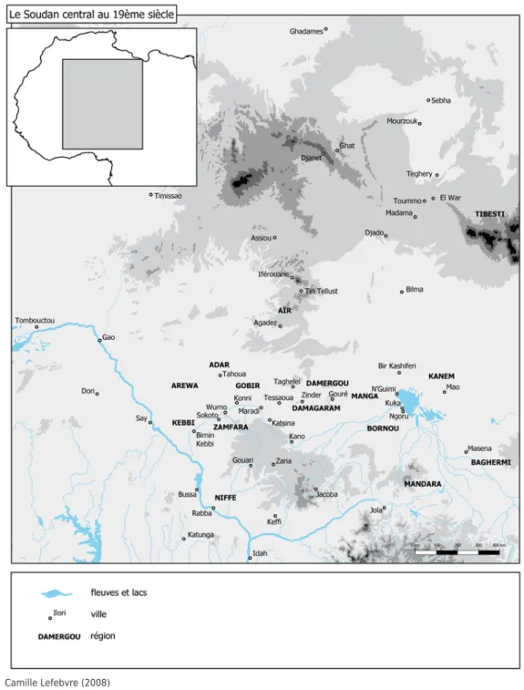 Figure 1 : Carte du Soudan central au  XIX e  siècle