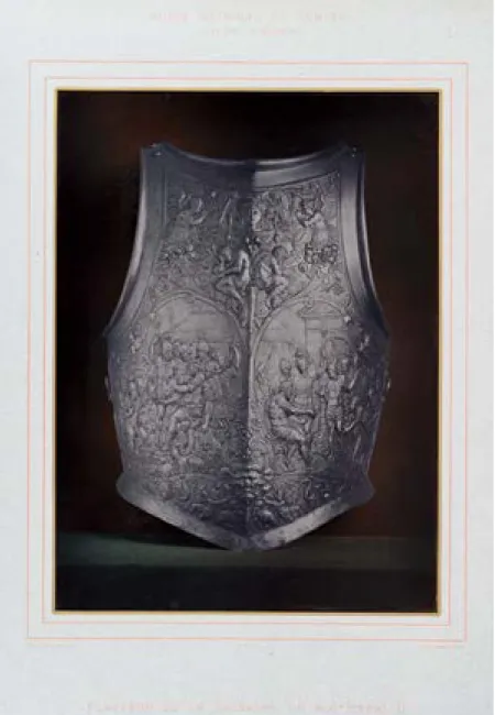 Fig. 1. “Plastron de la cuirasse du roi Henri II, Musée National du Louvre, Galerie d’Apollon”,  planche du Trésor artistique de la France (1876-1879) de P