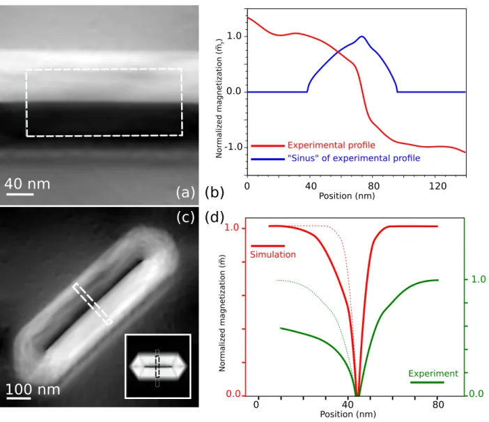Figure 5. (Colour online) TIE reconstruction analysis. (a) Experimental phase gradient along x displaying the y component of the integrated magnetization