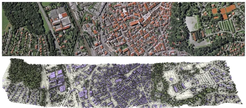 Fig. 2. Reconstruction of an urban scene (Biberach, Germany) from airborne Lidar scans