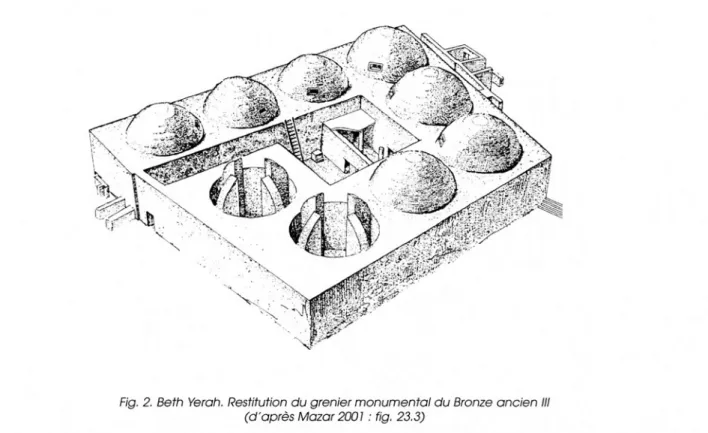 Fig.  2.  Beth  Yerah.  Restitution du  grenier m onum ental du Bronze ancien III  (d'après Mazar 2001  :  fig