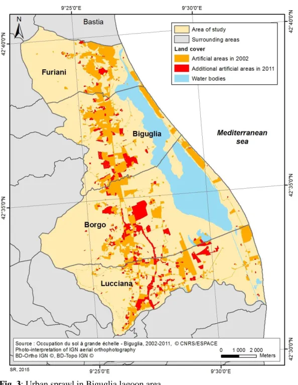 Fig. 3: Urban sprawl in Biguglia lagoon area 