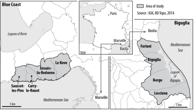 Fig. 1: Study area: two coastal sites on the French Mediterranean 
