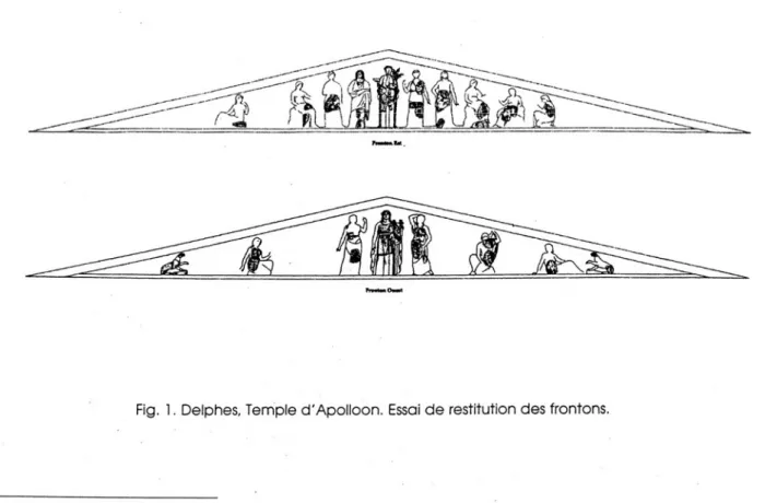 Fig.  1.  Delphes,  Temple d'Apolloon.  Essai  de restitution des frontons.