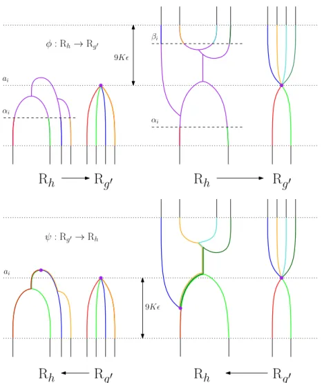 Figure 4 The effects of φ and ψ around a specific critical value a i of f. Segments are matched according to their colors (up to reparameterization).