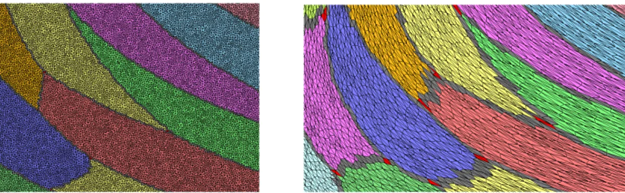 Figure 2: Discretized Riemannian Voronoi diagram of the same seed set on two different canvas