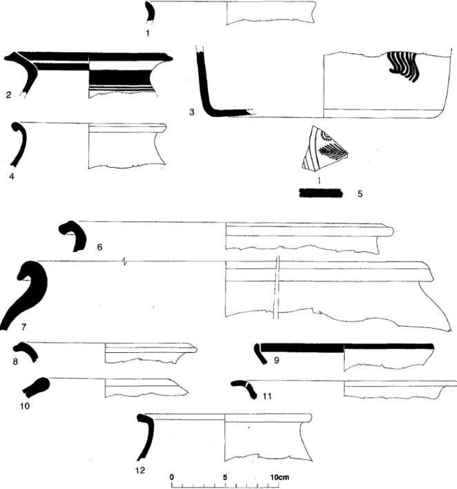 Figure 9: Matérie! céramique: 1: Site 1; 2-5: Site 2; 6-12: Site 4. 
