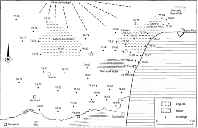 Figure 3: Carte de localisation des sondages géologiques réalisés en 1975-1976 dans le Bas Segura