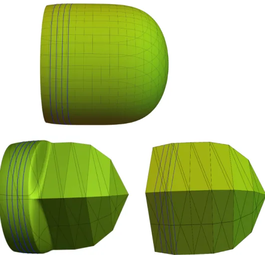 Figure 2 Top: we see the original isosurface with f ∂ −1 (−1/10), f ∂ −1 (0), f ∂ −1 (1/10), and f ∂ −1 (2/10) indicated in blue