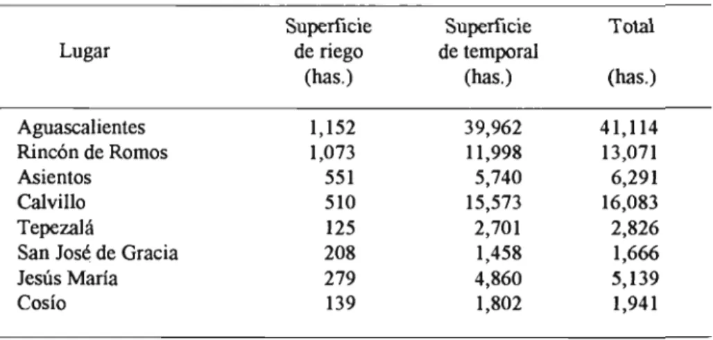 CUADRO 1. ESTADîSTICA DE SUPERFICIES CULTIVADAS, AGUASCALIENTES, NOVIEMBRE DE 1923. 1