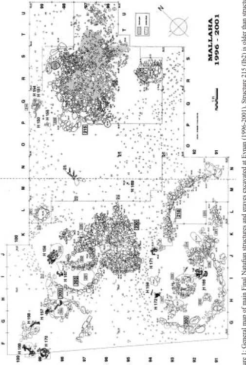 Figure 1: General map of main Final Natufian structures and graves excavated at Eynan (1996-2001)