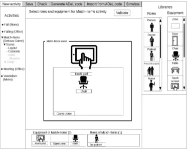 Fig. 2. Graphical format of a serious game description (selection of roles and equipment)