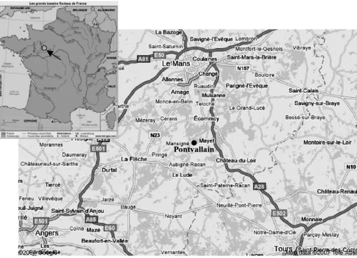 Fig. 1 : Localisation géographique du site de Pontvallain (Sarthe, France).