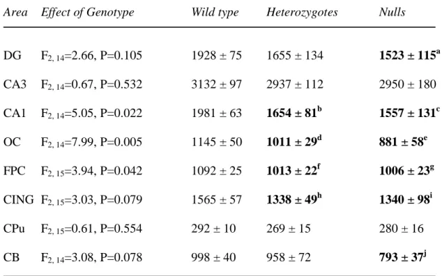 Table 2. Synaptophysin mRNA expression in wild type, heterozygous and STOP null mice. 