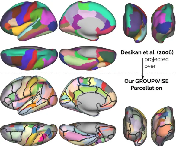 Figure 8: Relation between our pure extrinsic parcellation and the anatomical atlas of Desikan (Desikan et al., 2006)