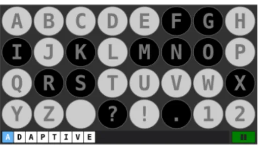 Figure 2: Virtual keyboard. During the stimulation the target is highlighted in blue below the keyboard.