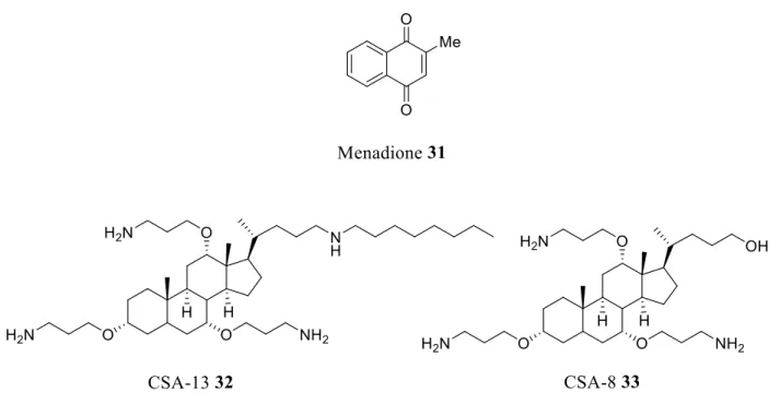 Figure 7. Structure of Menadione 31, CSA-13 32 and CSA-8 33 