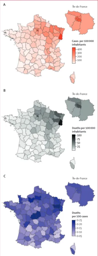 figure 2A). The overall density of ICU beds in 2018 in  France was 8·1 per 100 000 inhabitants, ranging from  2·0 per 100 000 in Eure to 21·9 per 100 000 in Paris  (figure 2G)