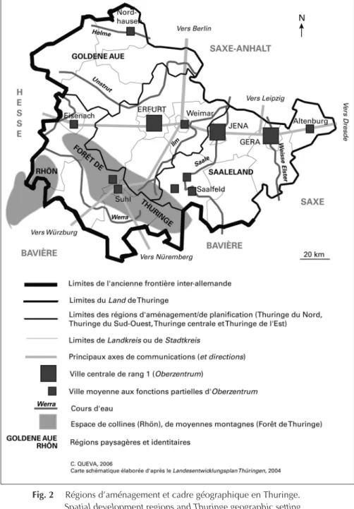 Fig. 2 Régions d’aménagement et cadre géographique en Thuringe.