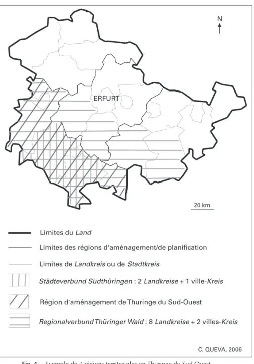 Fig. 4 Exemple de 3 régions territoriales en Thuringe du Sud Ouest.
