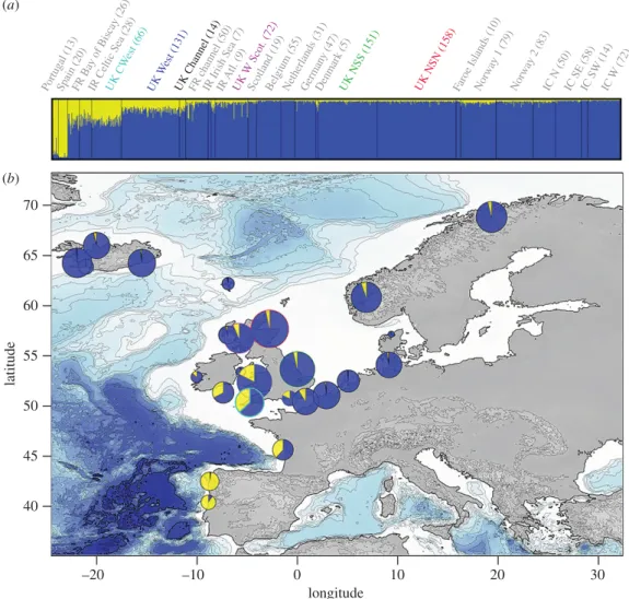 Figure 2. Genetic structure of harbour porpoises in the Northeast Atlantic with an emphasis on the genetic composition of the UK individuals