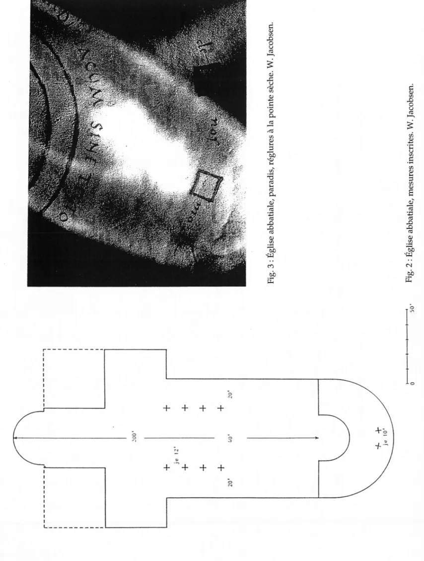 Fig. 2 : Église abbatiale, mesures inscrites.W. Jacobsen.