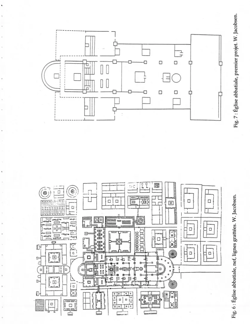Fig. 6 : Église abbatiale, nef, lignesgrattées.W. Jacobsen. Fig 7 . Église abbatiale, premier projet