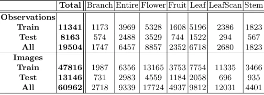 Table 1: Detailed content of the LifeCLEF 2014 Plant Task dataset.