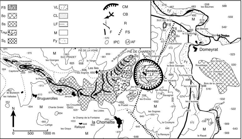 Fig. 2 : Carte géologique du secteur de Senèze.