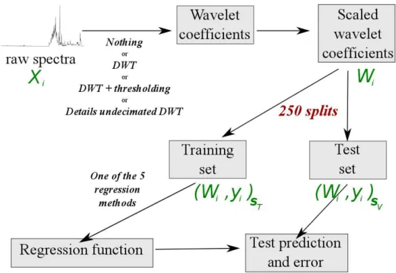 Figure 2: Illustration of the methodology used to compare various combina- combina-tions of wavelet transforms and regression methods