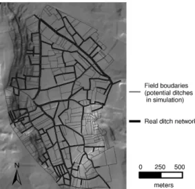 Figure 1.  Topography and field limits on the study area