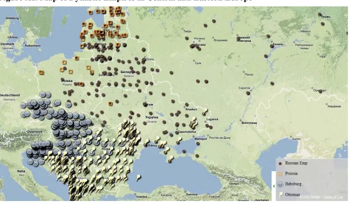 Figure A1. Map of Dynastic Empires in Central and Eastern Europe 