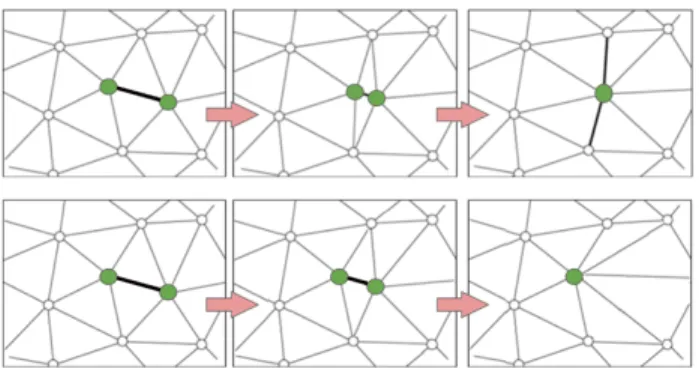 Figure 6: Local mesh operators. Top: full-edge col- col-lapse operator. Bottom: half-edge colcol-lapse operator.