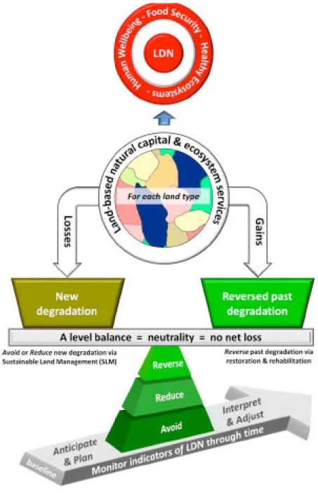 Fig. 1: Schematic of the scientific conceptual framework for land degradation neutrality (Source: Orr et al
