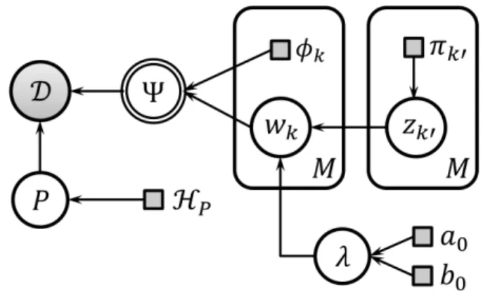 Fig. 1. Graphical model of registration. The generative model of data D involves a transformation Ψ of space, and noise governed by a set of underlying parameters P 