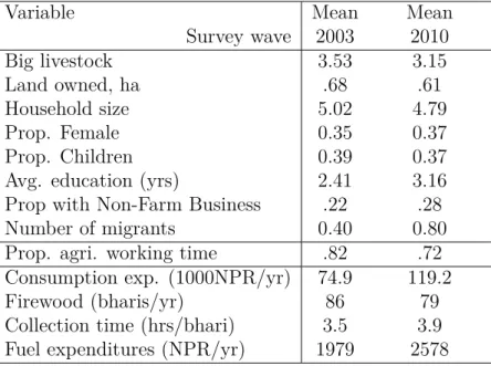 Table 4: Descriptive statistics: Main household variables