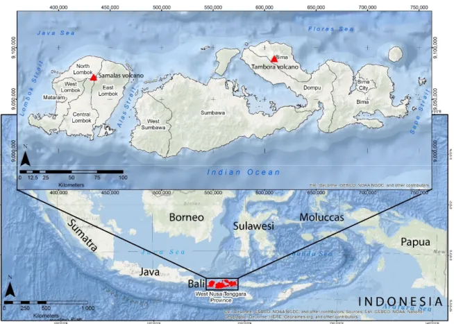 Figure 1. Lombok and Sumbawa Island in the inner arc of the Lesser Sunda Islands. 