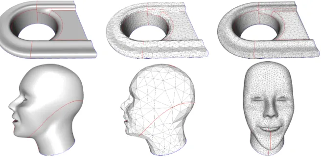 Figure 6: Seamless meshing. Top: meshing with  = 0.005 and 0.0005. The initial point set is generated by sampling along the open boundary.