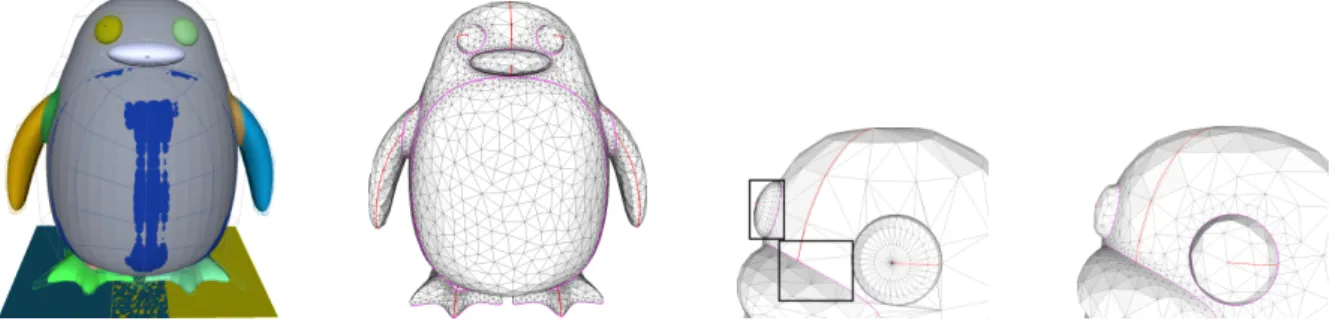 Figure 12: Penguin. Top: input model with 17 NURBS surface and our result with  = 0.005