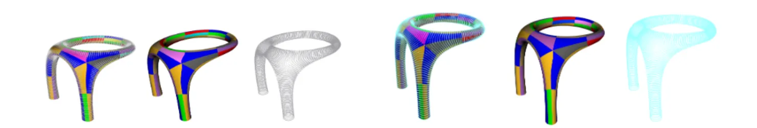 Figure 1: Comparison of tting of 3d-geometric objects with dierent basis. The rst column is for the cloud of points and the tting smooth surface, the second one for the tting surfaces, and the last one is for the cloud of points alone