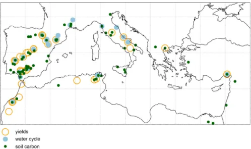 Figure 6.1 | Mediterranean sites where the impacts of innovative agricultural practices have  been surveyed
