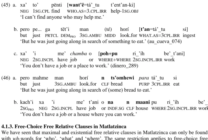 Table 8. Wh-words in Free-Choice Free Relative Clauses in Matlatzinca 