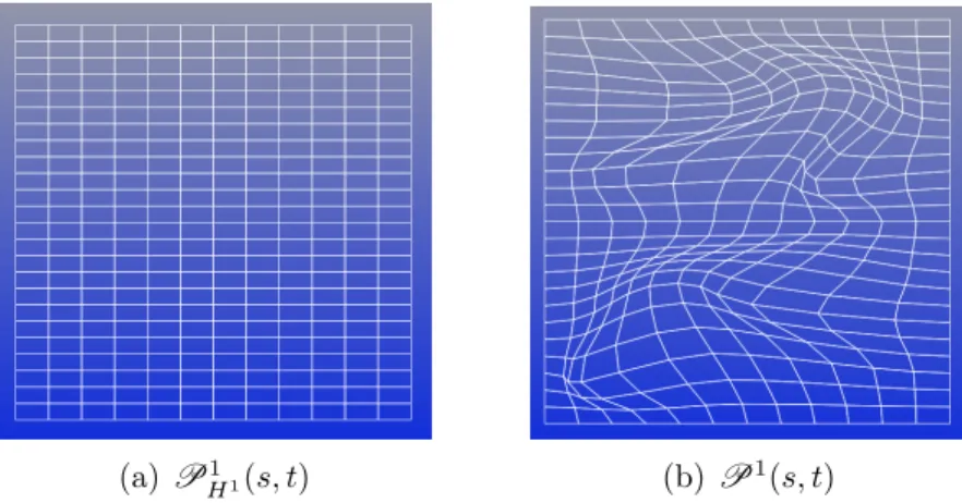 Figure 14: The H 1 -Parametrization P H 1 1 (s, t) and its initial parametrization P 1 (s, t)