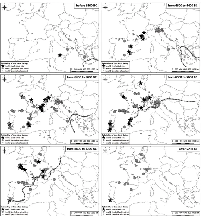 Figure 3.   Chronological   stages of  the  late   Mesolithic   (trapeze  and  regular   bladelets industries)   in  Western Europe