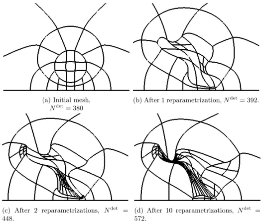 Figure 6: The mesh (knot lines), used for representing det J during the subproblems (7) for the constraints (11)