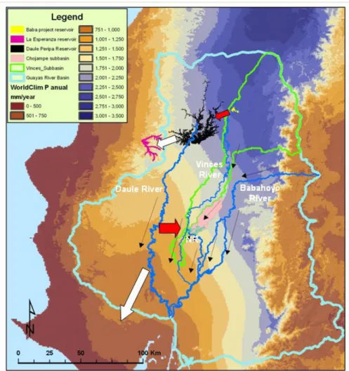 Figure 1:  General flow scheme around Chojampe Subbasin (Abras de Mantequilla  wetland in cyan spot inside Chojampe subbasin, Nuevo River (NR), south of  the wetland)
