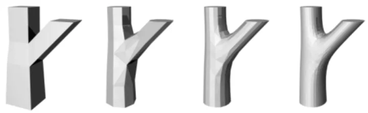 Fig. 10. Texture continuity at branching points. Left: Blending of the two textures of branches in the yellow region