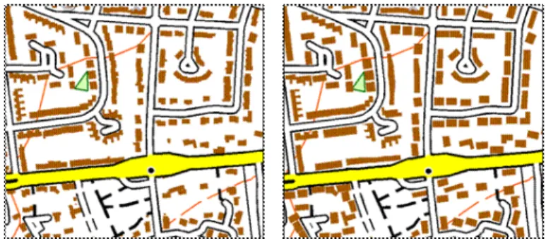 Figure 14: Derivation of the 1:25k topographic map (right) from the BD TOPO  R database (left, 1m resolution) at IGN-France.