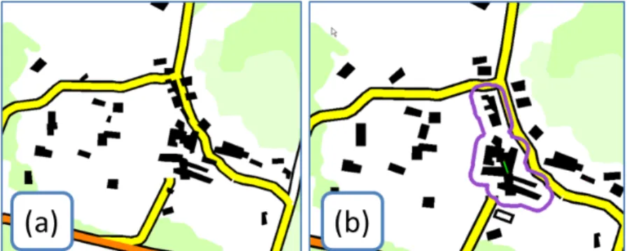 Figure 4: (a) initial data. (b) generalization with a conflicting area emerging in the middle..