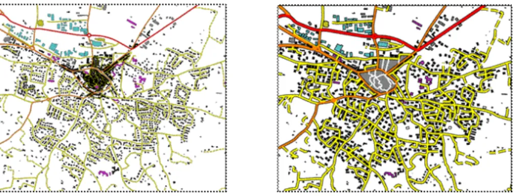 Figure 5: Generalization of topographic data from the IGN France BD Topo  R database (reference scale 1:15 000) to a 1: 50 000 map